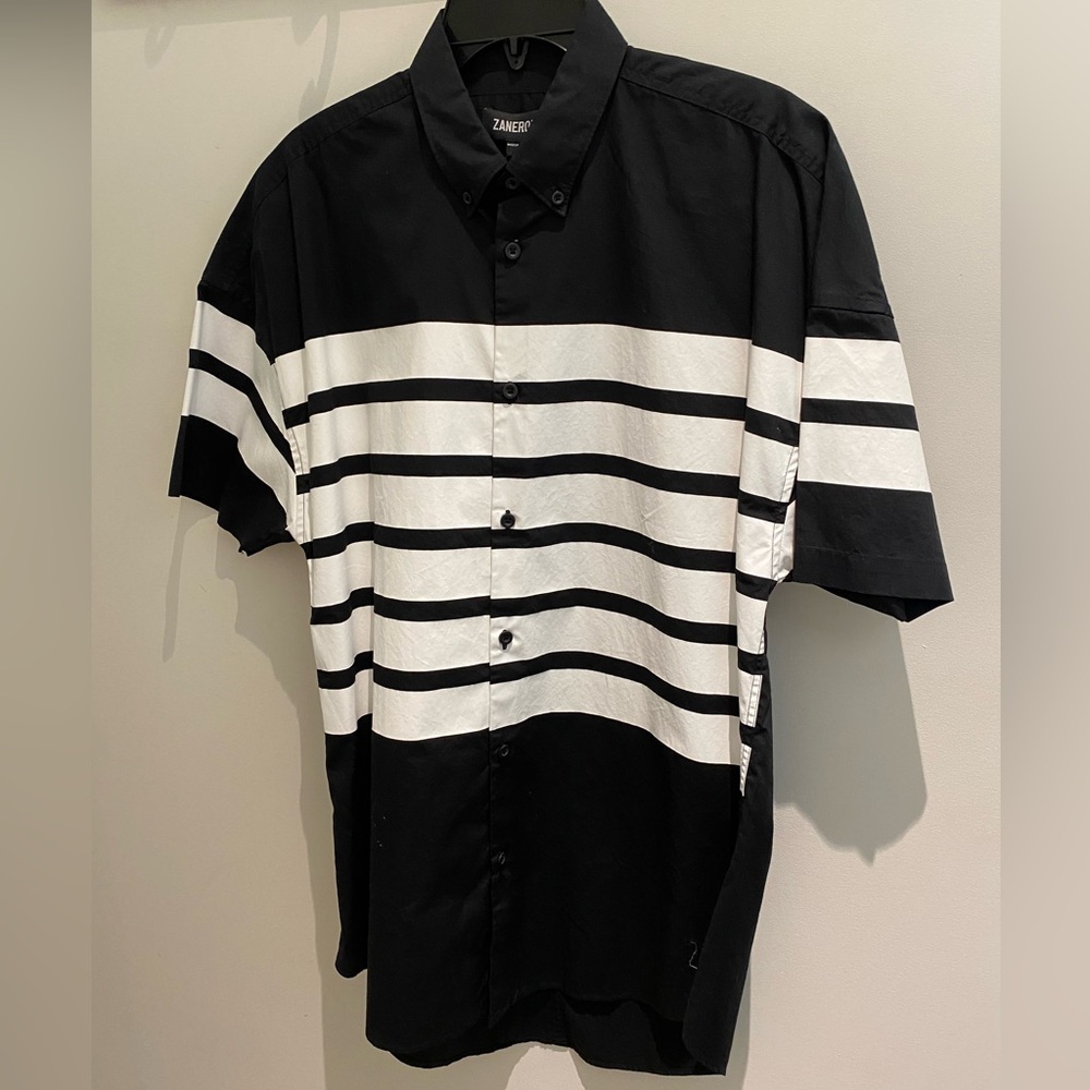 Zanerobe Men's Black and White Striped Shirt